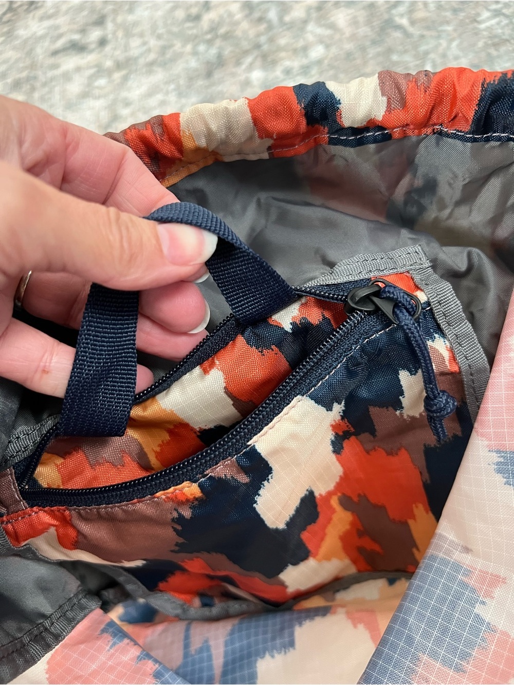 Eddie Bauer Stowaway String Pack Blue Orange Packable Backpack Hiking Outdoors - Picture 8 of 15